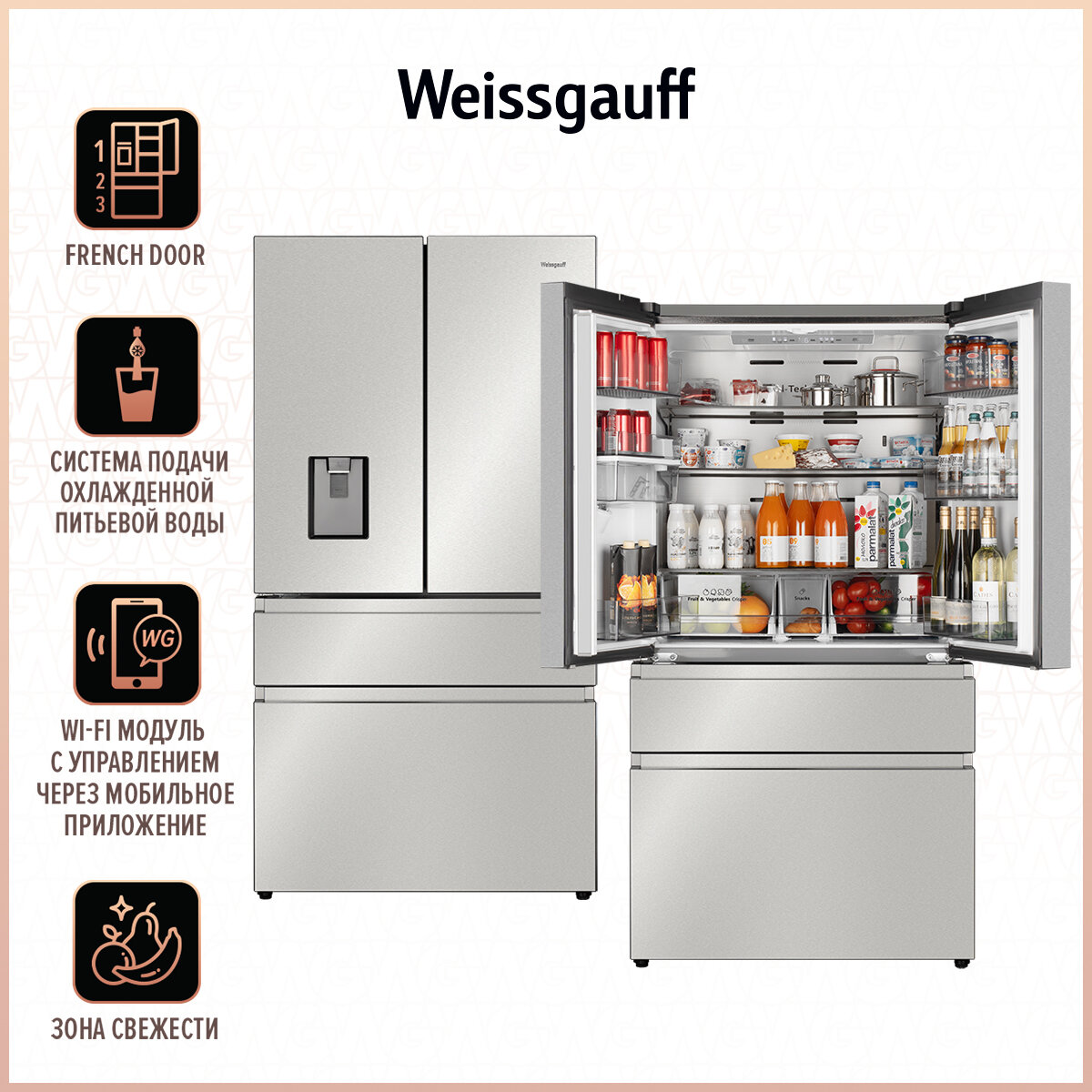 Холодильник Weissgauff WFD 585 NoFrost Premium BioFresh Water Dispenser