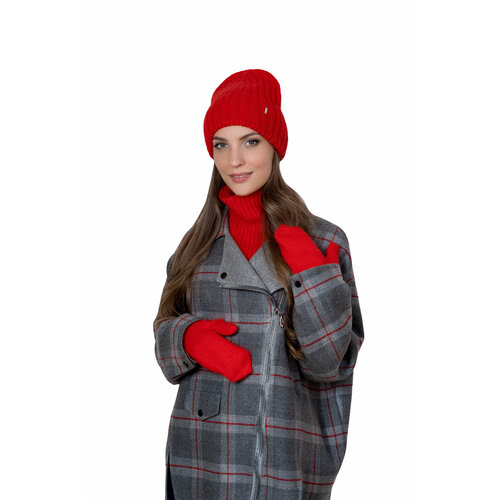 фото Шапка бини landre зимняя, ангора, подкладка, вязаная, утепленная, размер 56-59 см, красный