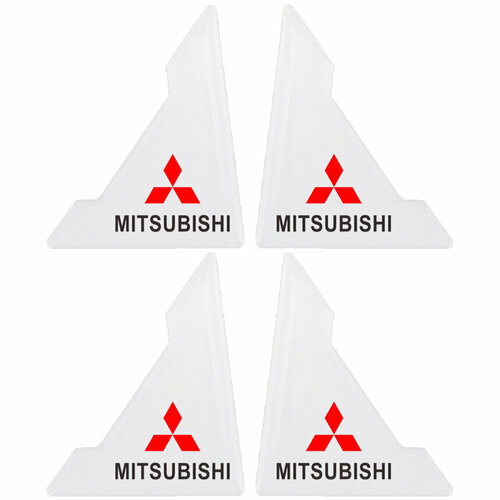 Защитные уголки на дверь автомобиля с логотипом MITSUBISHI силиконовые прозрачные, комплект 4 шт.