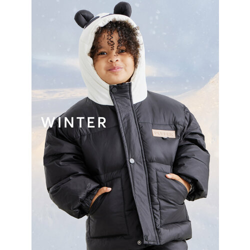 фото Пуховик happy baby, размер 116-122, черный, белый