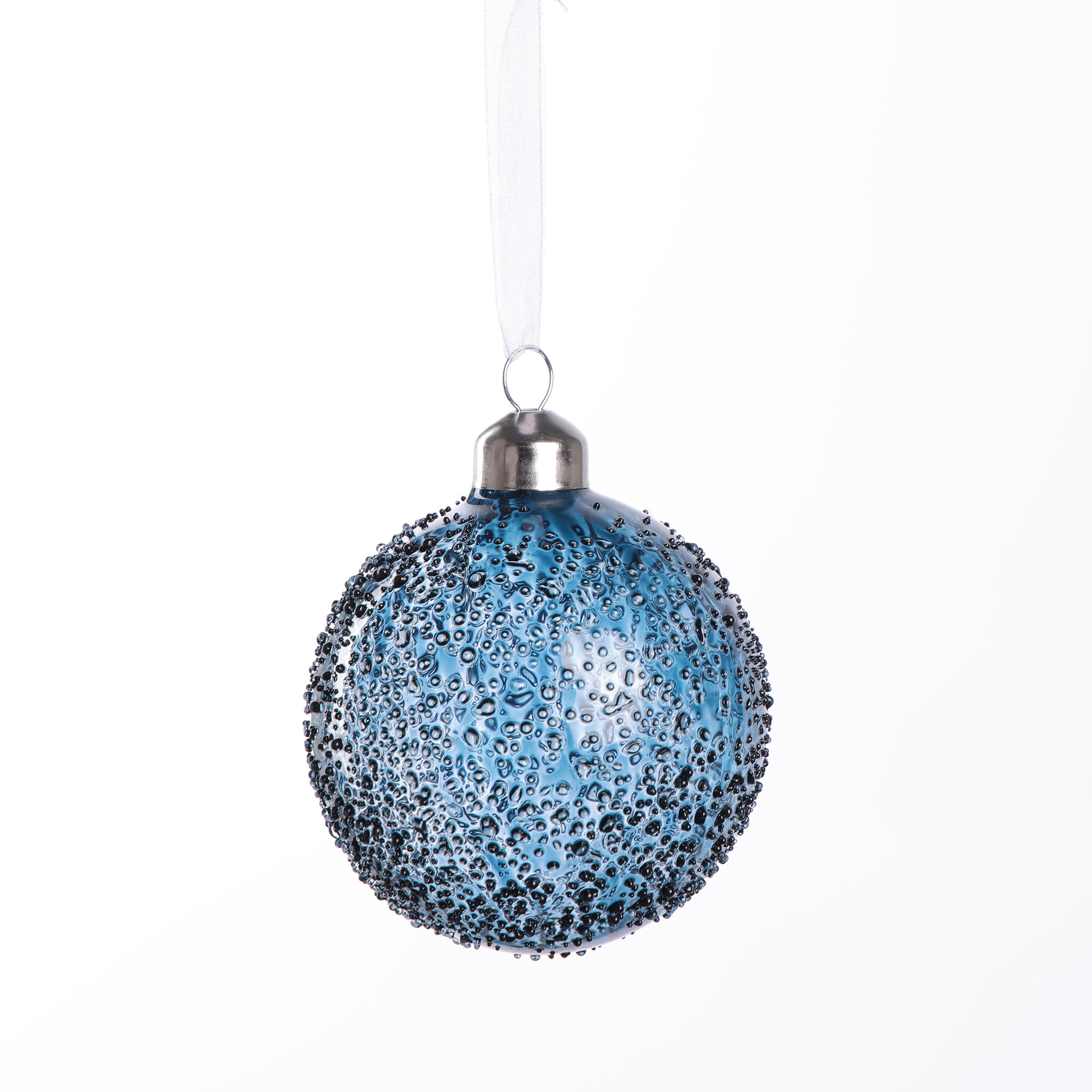 Новогодняя декорация Шар на елку стеклянный 8 см 1 шт синий