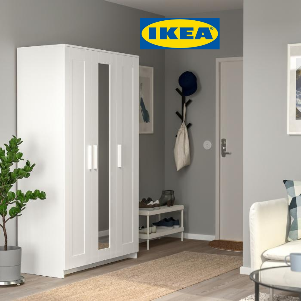 фото Шкаф икеа IKEA Brimnes Бримнэс, 3-х створчатый, 117х190х50, белый (оригинал)