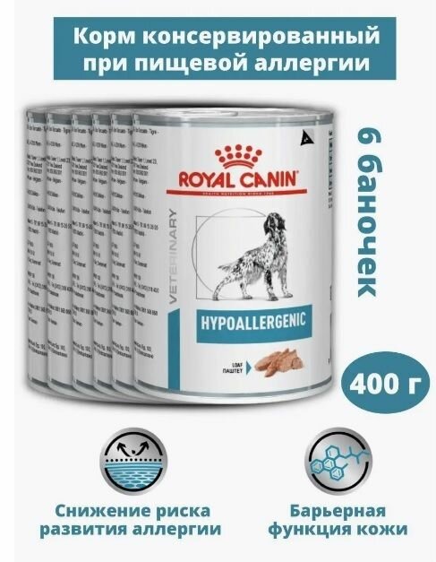 Влажный корм для собак Royal Canin Hypoallergenic Dog при пищевой аллергии 400г х 6шт.