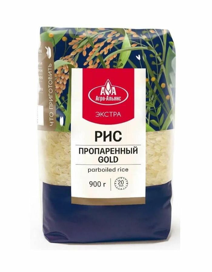 Агро-Альянс Рис пропаренный gold Экстра, 900 г, 12 шт