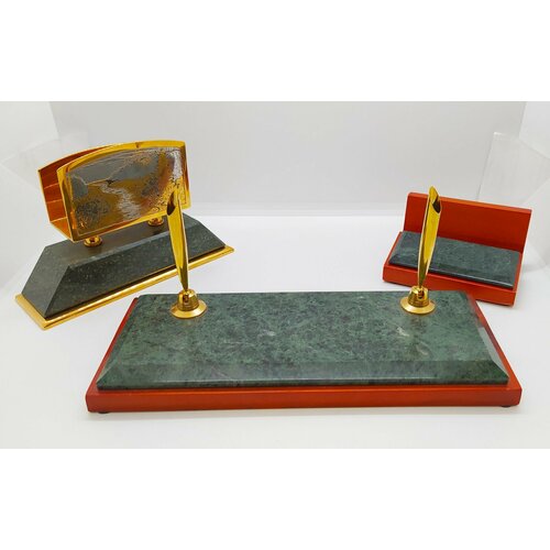 Прибор письменный с пейзажным декором (подставка для ручек с визитницей и подставка для телефона) письменный прибор с визитницей 15 77 45мм радугакамня