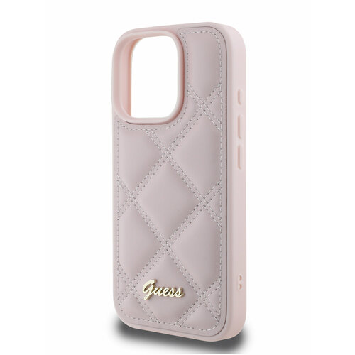 фото Guess для iphone 16 pro чехол pu quilted with script metal logo hard pink