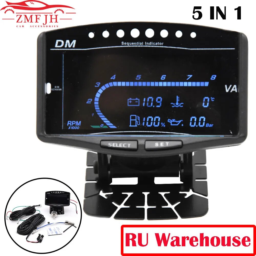 Universal Truck Car LCD 5 в 1, цифровой датчик, тахометр, датчик давления масла, вольтметр, температура воды, датчик уровня топлива 12 В/24 В