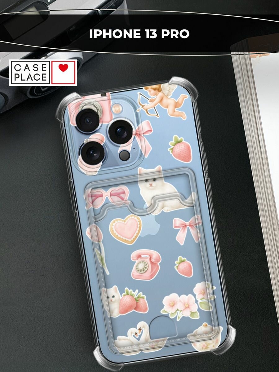 Чехол на Apple iPhone 13 Pro (Айфон 13 Про) с картой и принтом Коллаж для девочки