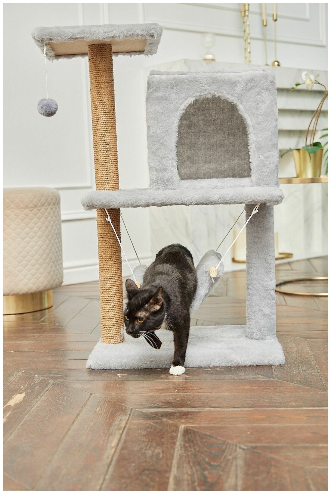 Когтеточка домик для кошки с гамаком бриси 61х36х85 см - фотография № 9