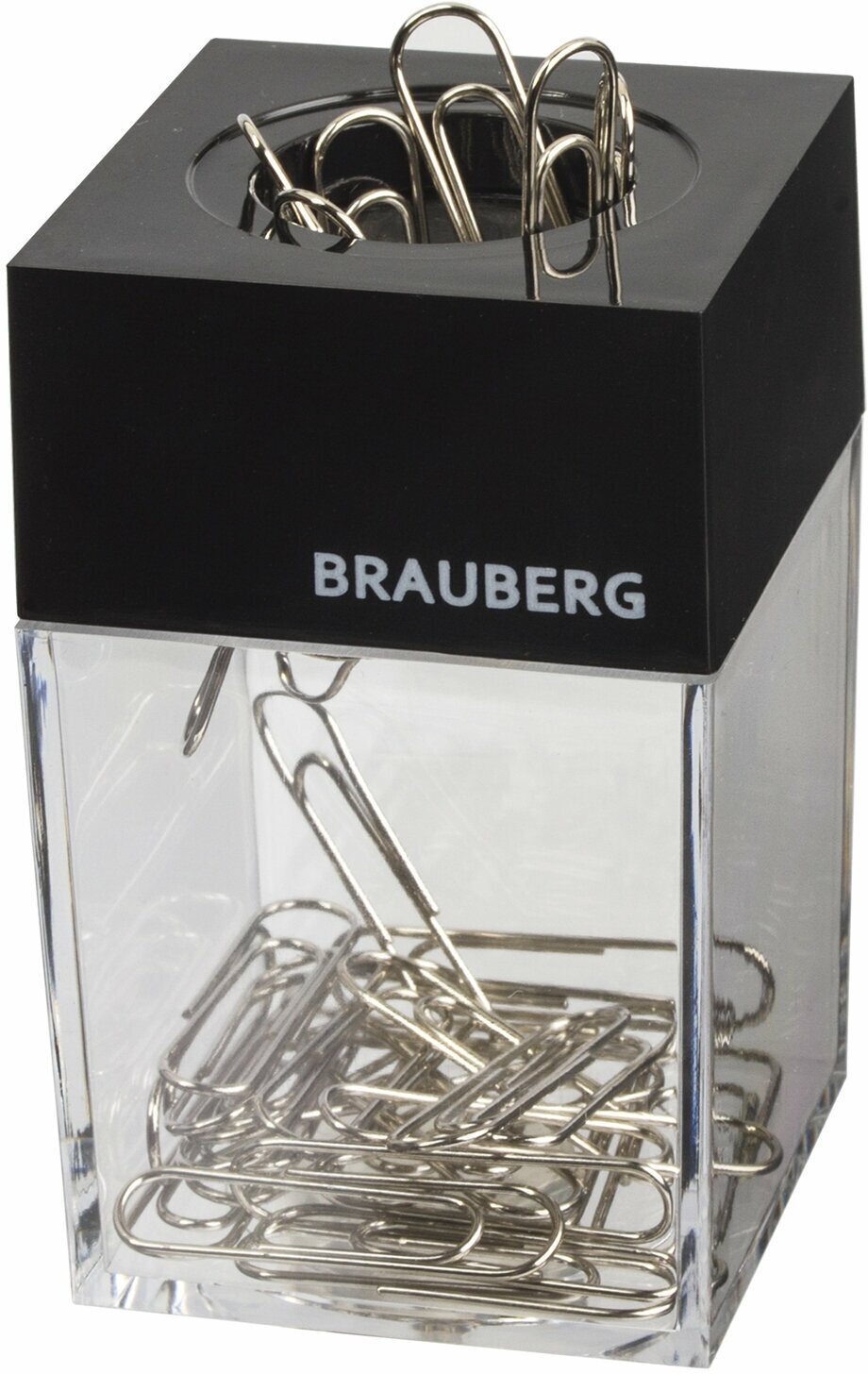 Скрепочница магнитная BRAUBERG с 30 скрепками, прозрачный корпус, 225189