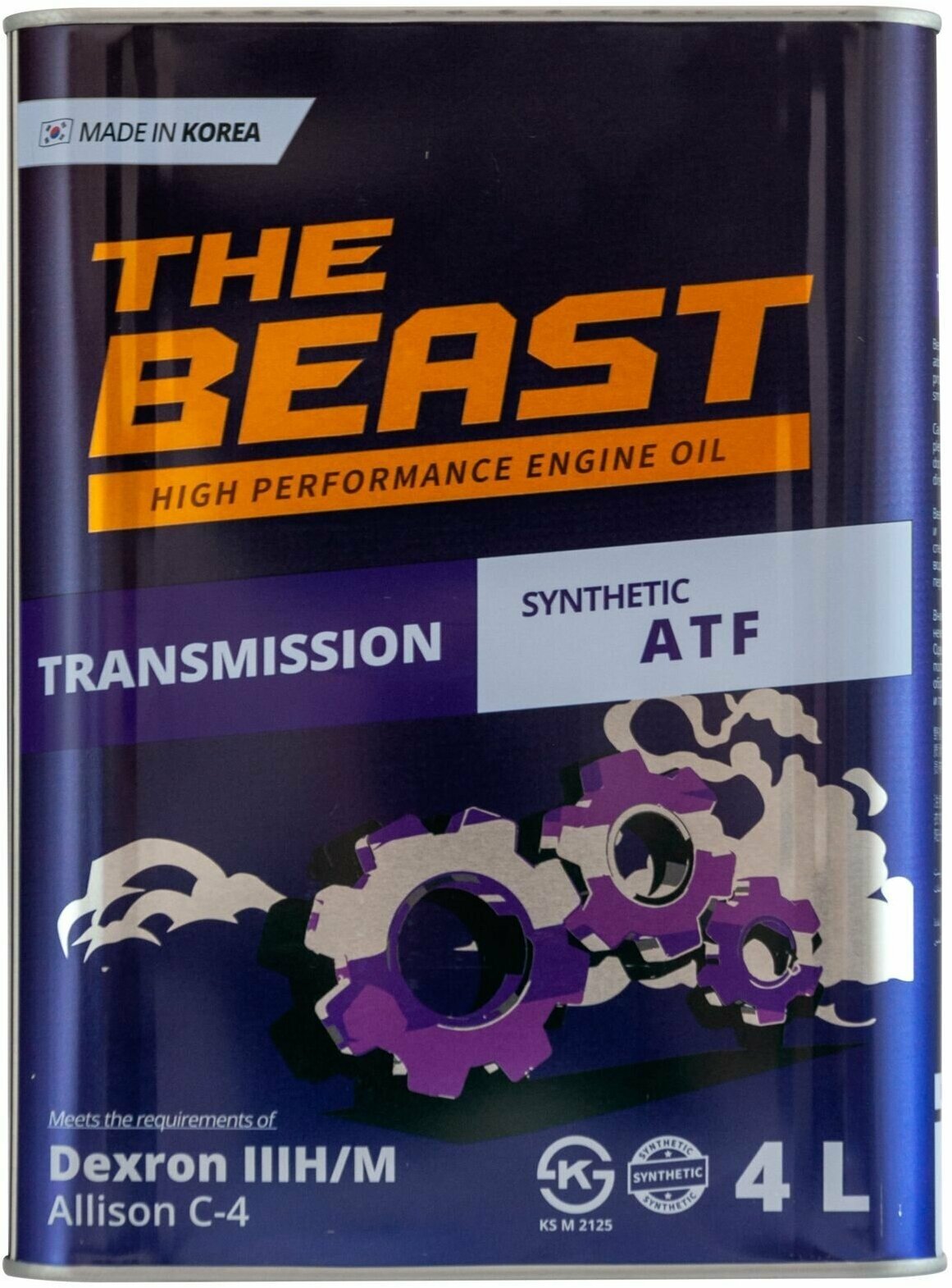 Трансмиссионное масло THE Beast ATF 3 синтетическое 4 л Сделано в Корее .