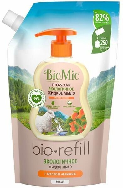 Мыло жидкое BIO MIO BIO-SOAP с маслом абрикоса Refill дой-пак 500мл 7640168935146