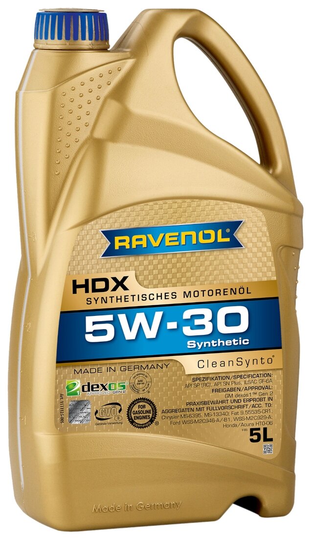 Синтетическое моторное масло RAVENOL HDX SAE 5W-30, 5 л, 4.6 л