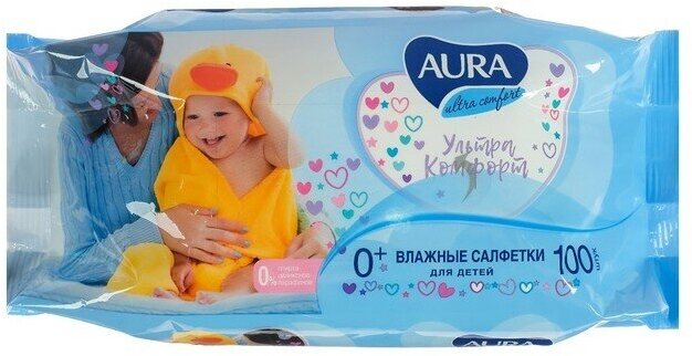 Влажные салфетки Aura Ultra Comfort, детские, микс, 100 шт.