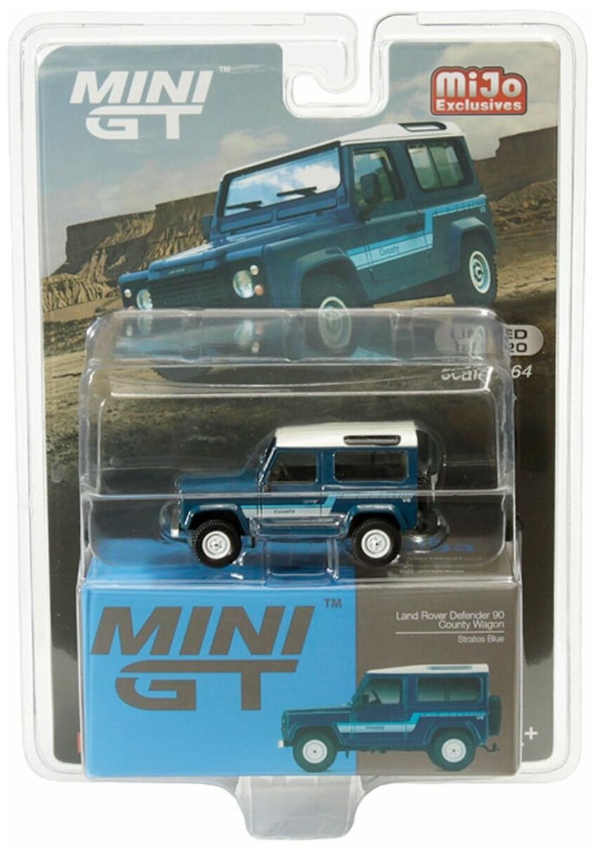 Модель коллекционная Mini GT 1:64 Land Rover Defender 90 County Wagon Stratos Blue