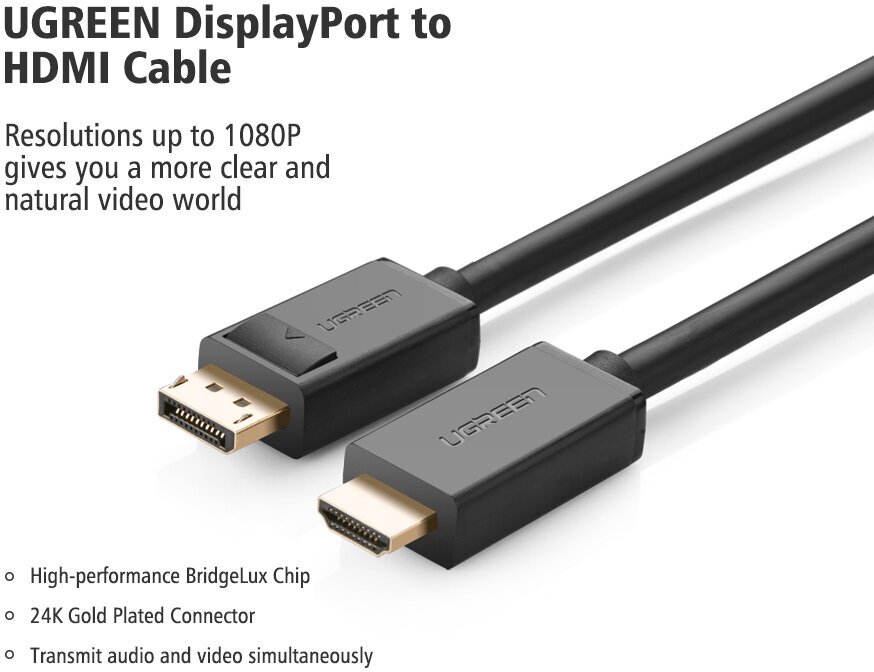 Кабель интерфейсный UGREEN 10204 DP(M)/HDMI(M), 5м, черный - фото №2