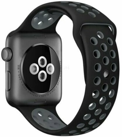 Ремешок для смарт-часов Apple Watch Series 1 2 3 4 SE 5 6 7 8 Nike силиконовый найк перфорация браслет 38/40/41 мм, черный серый