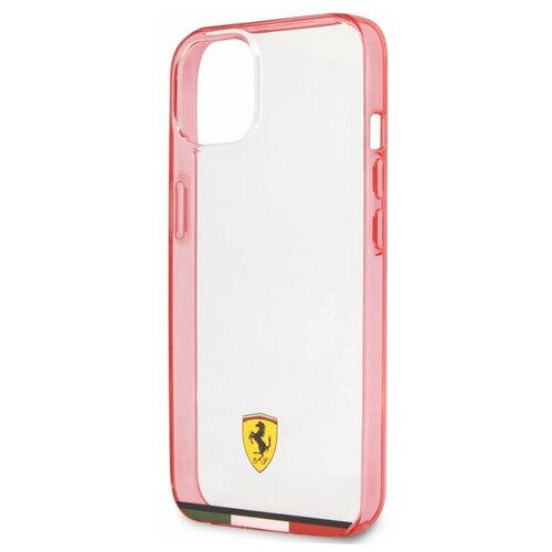 фото Ferrari для iphone 13 чехол pc/tpu italia stripe hard transparent/red