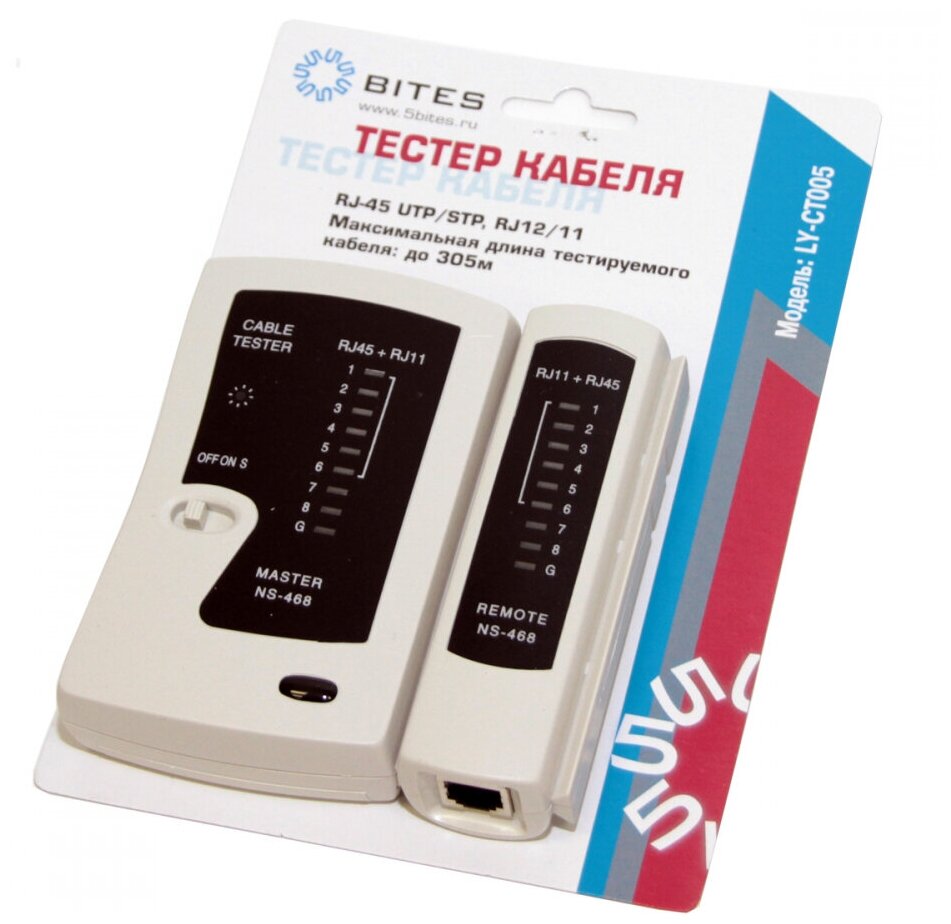 Тестер кабеля 5bites для Utp/stp Rj45, RJ11/12 LY-CT005 .