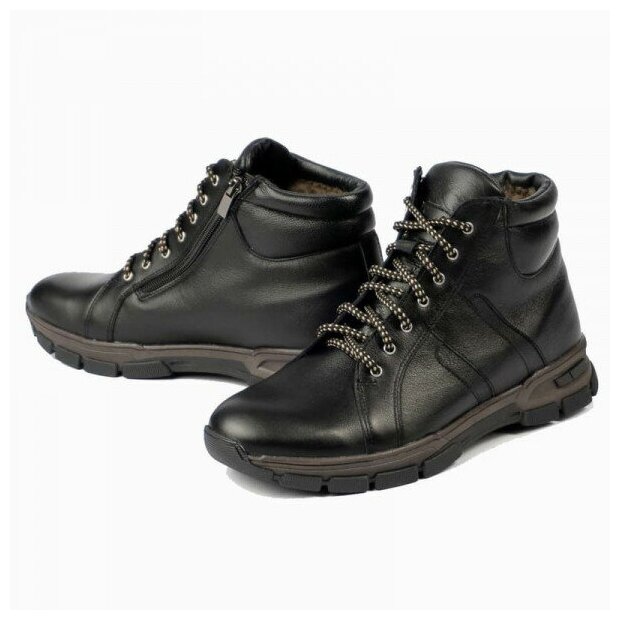 Мужские ботинки Рос-Обувь кожаные с натуральным мехом черные модель 61