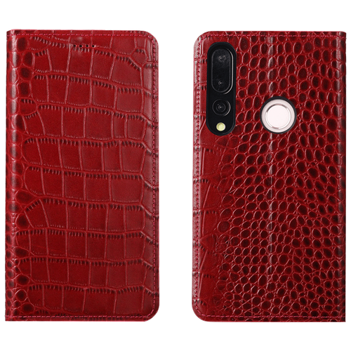 Чехол-книжка MyPads Premium для Samsung Galaxy S10 SM-G973F из качественной импортной натуральной кожи теленка с фактурной прошивкой рельефа кожи крокодила экзотический красный