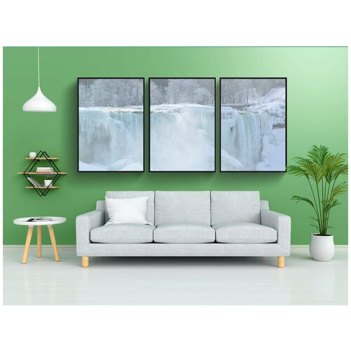 фото Набор модулных постеров для интерьера "американский водопад, ниагарский водопад, зима" 60x90 см. в тубусе, без рамки lotsprints