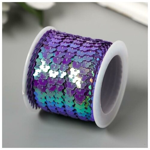 фото Нить из пайеток на бобине "цветочки зелёно-фиолетовые" намотка 5 метров d-0.5 см 5205218 арт узор