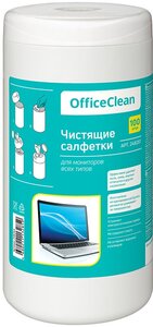 Салфетки влажные чистящие 100 штук для экранов мониторов всех типов электроники, оптики, оргтехники OfficeClean / салфетки плотные 13*16 см / в тубе