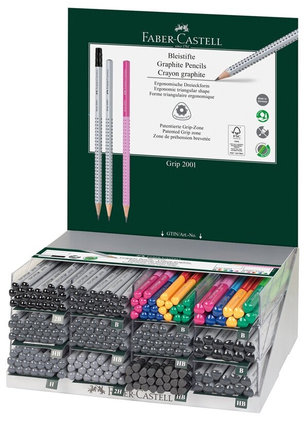 Карандаш ч/г Faber-Castell "Grip 2001" трехгранный, заточен, дисплей, 252 штук, 286727