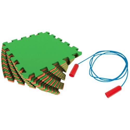 фото Мягкий пол универсальный 25*25(см) оранжево-зеленый арт. 25мп1/8 + скакалка арт. 15-0017 в подарок. экопром
