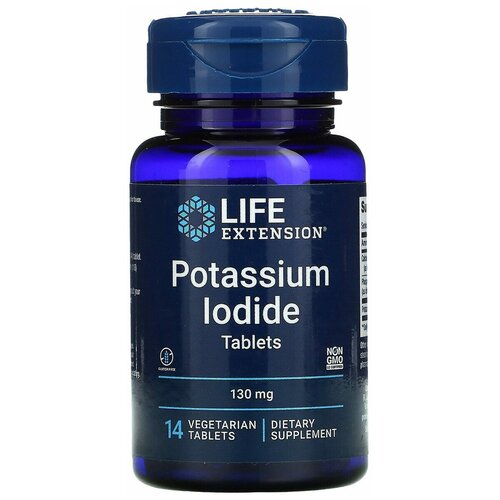 LifeExtension Potassium Iodide Tablets, Йодид калия в таблетках, 130 мг, 14 вег. таблеток