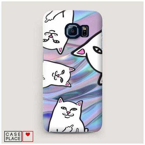 фото Чехол пластиковый samsung galaxy s6 кот с факами на шелке case place