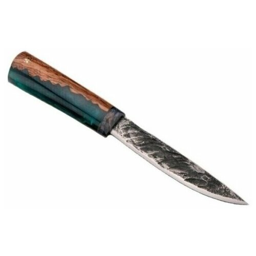 фото Средний якутский нож с ножнами откованный дол (х12мф, стабилизированная карельская берёза, акрил) 150 × 25 × 4 мм "стальные бивни"