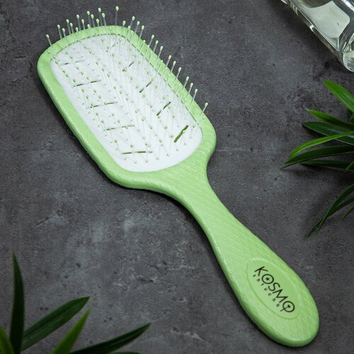 Расческа щетка массажная для распутывания волос, для мокрых сухих и влажных волос (зеленая)