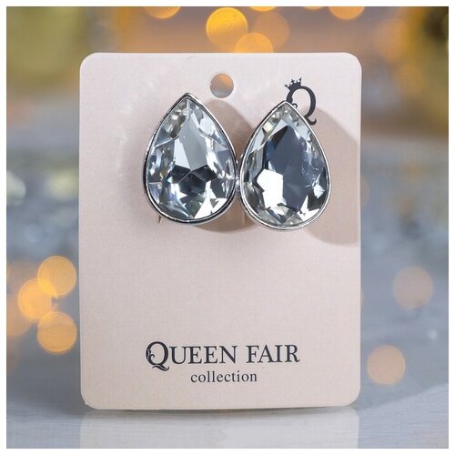 Серьги клипсы Queen Fair, стекло, белый, серебряный