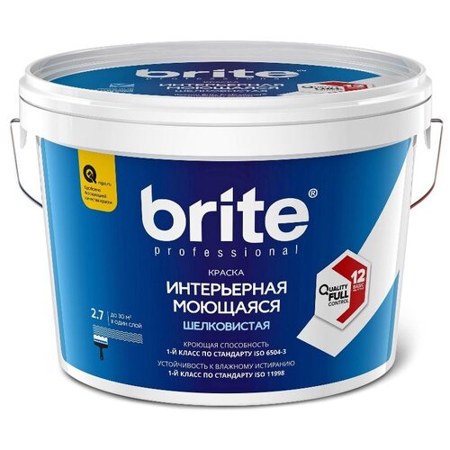 Краска для стен Brite Professional Интерьерная Моющаясяая база А, белая, шелковистая (9л)