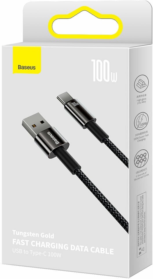 Baseus USB Tungsten Gold Fast Charging USB - Type-C 100W 2m Black CAWJ000101 .