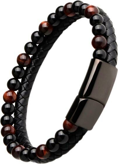 Плетеный браслет DG Jewelry, агат, размер 21 см, черный, коричневый