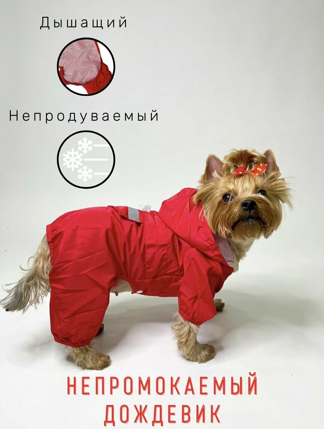 Непродуваемый дождевик для собак мелких и средних пород / С сеточкой / С капюшоном / Размер M