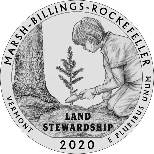 (054d) Монета США 2020 год 25 центов Марш-Биллингс-Рокфеллер Медь-Никель UNC