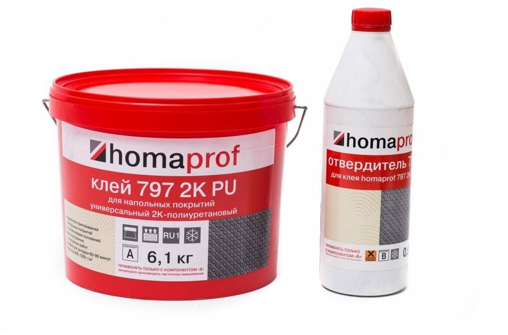 Клей Homakoll PU 2К, 6.09+0.91 кг, 450-1200 г/м2, 7 кг