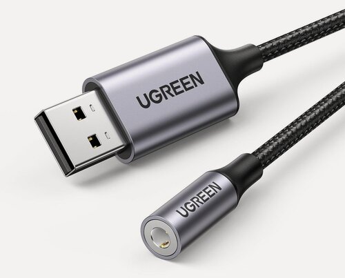 Изображение товара Адаптер UGREEN CM477 (30757) USB 2.0 to 3.5mm Audio Adapter Aluminum Alloy. Длина: 25 см. Цвет: темно-серый