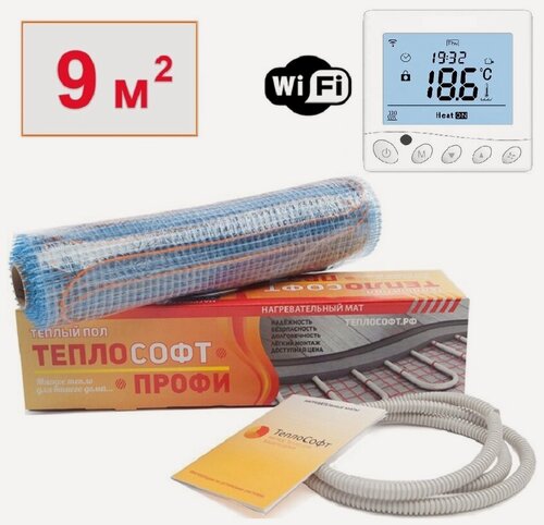 Изображение товара Нагревательный мат теплый пол Теплософт Профи 9 м. кв. с терморегулятором Wi-Fi