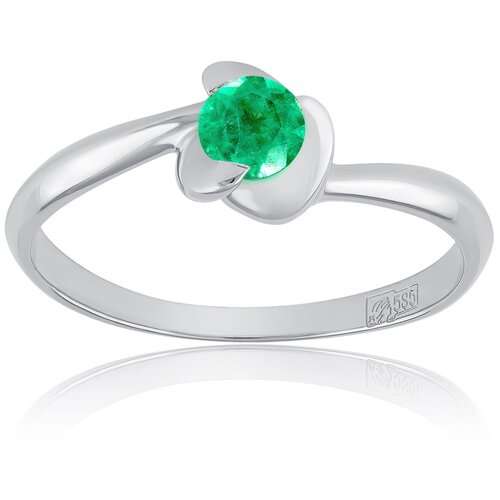 Витое кольцо из белого золота с натуральным изумрудом CROES, размер 17.5