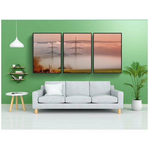 фото Набор модулных постеров для интерьера "небеса, заход солнца, электричество" 60x90 см. в тубусе, без рамки lotsprints
