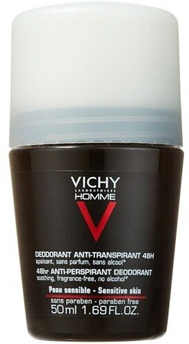 Vichy VICHY HOMME Deodorant Anti-Transpirant 48H Peau Sensible (Дезодорант-антиперспирант 48 часов для чувствительной кожи), 50 мл