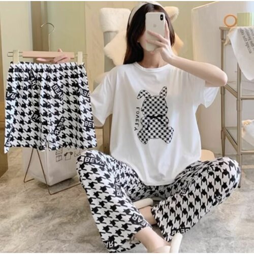 фото Домашний костюм, пижама для сна женская, 3в1, шорты, штаны, футболка cosmobomb