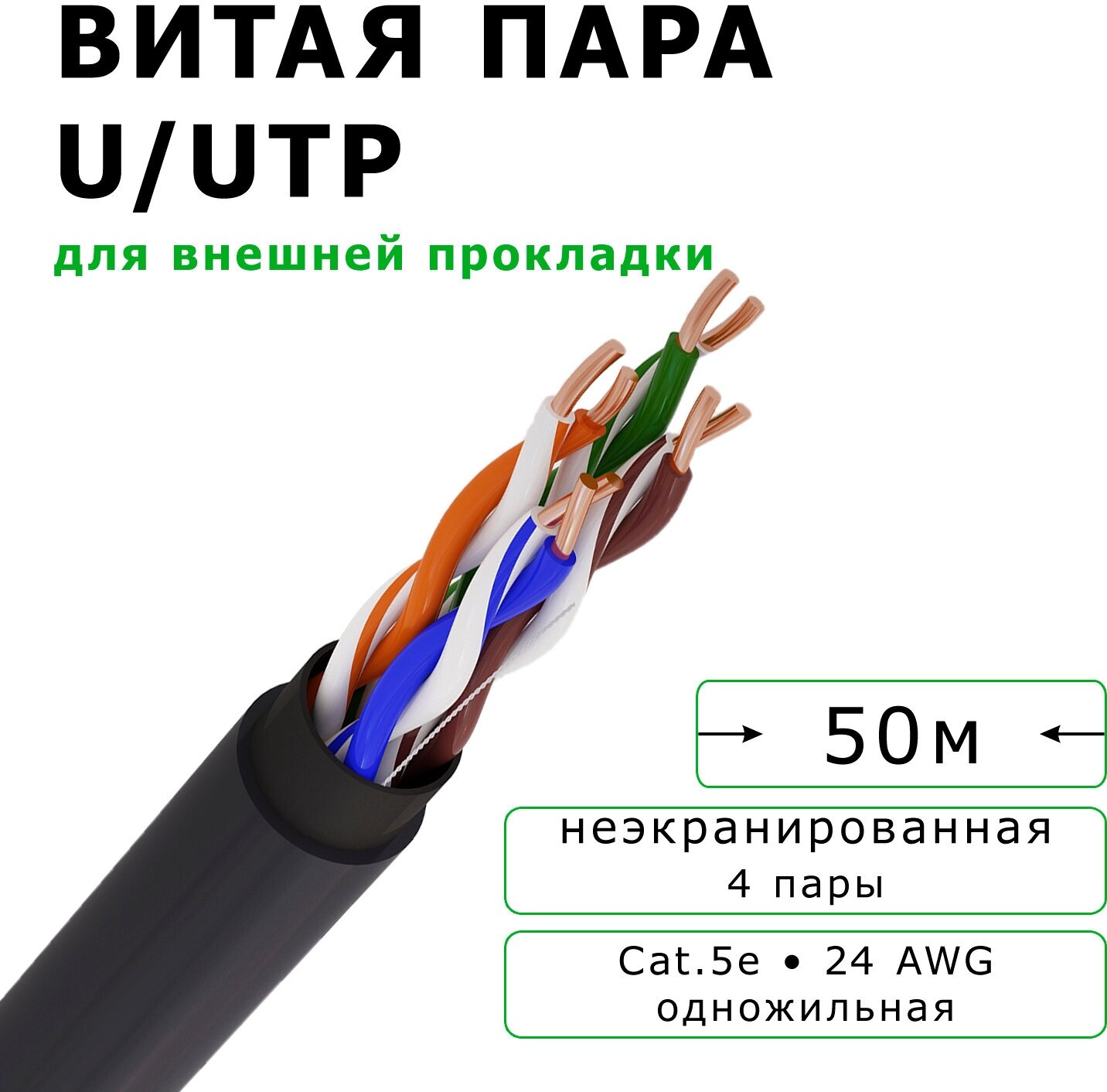 Кабель Gekar-lan U/UTP CU Cat5e PVC/LDPE 4х2х0,52, неэкранированный, для внешней прокладки, 50 метров