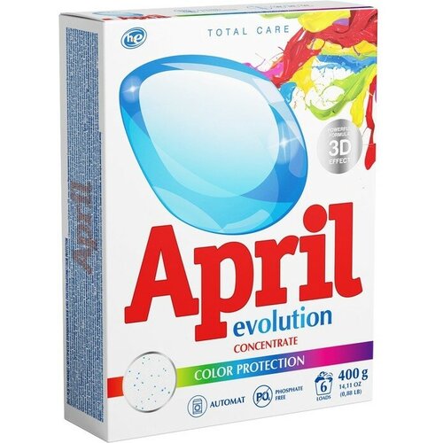 Стиральный порошок April Evolution, Color, Protection, автомат, для стирки цветного белья, 400 г