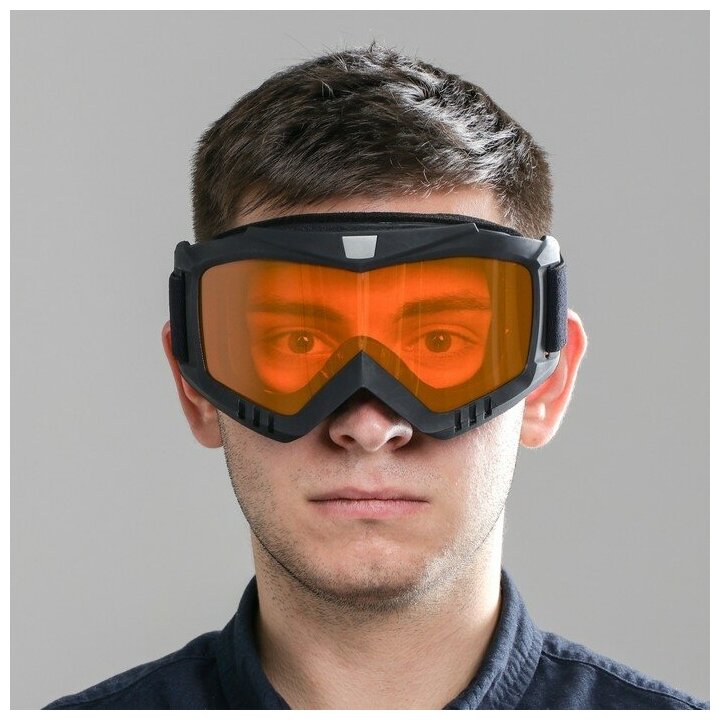 Очки-маска для езды на мототехнике, разборные, стекло оранжевый хром, цвет черный
